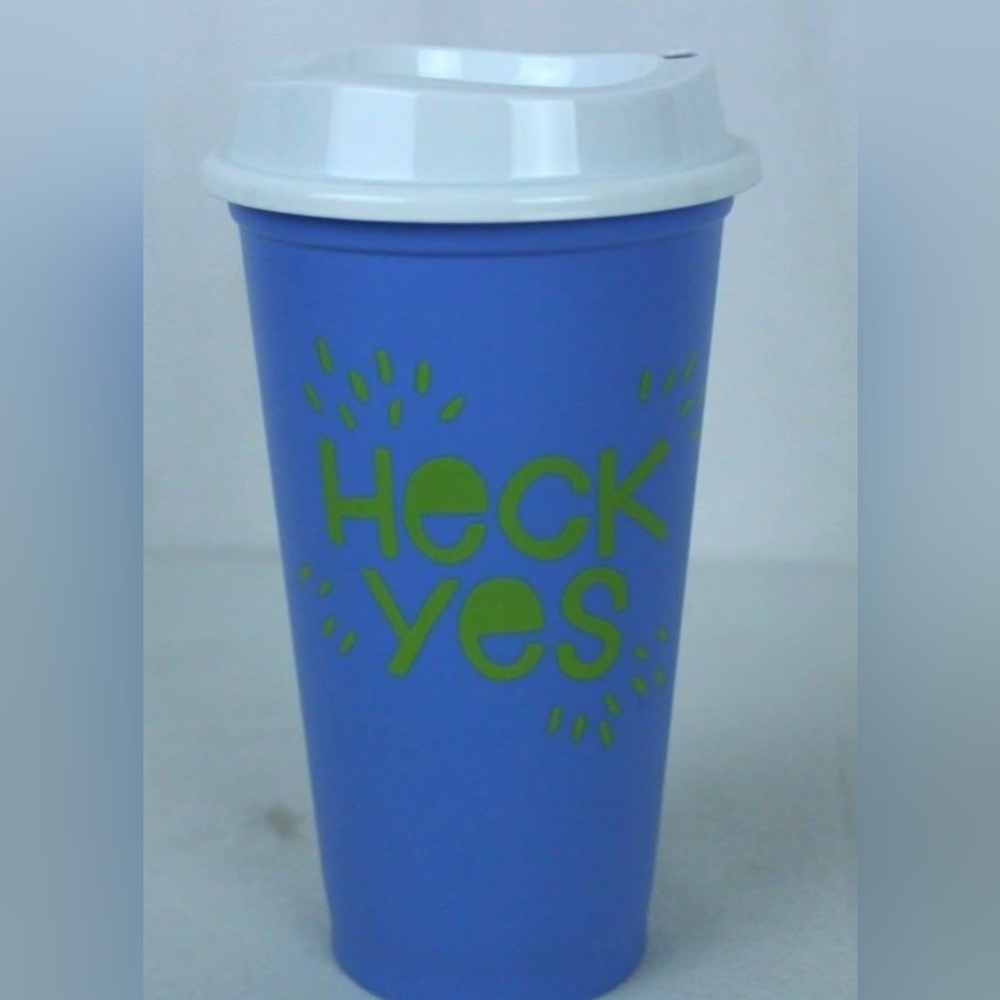 Starbucks Limited Edition "Heck Yes" Reusable Plastic Coffee Tumbler 16 oz NWOT